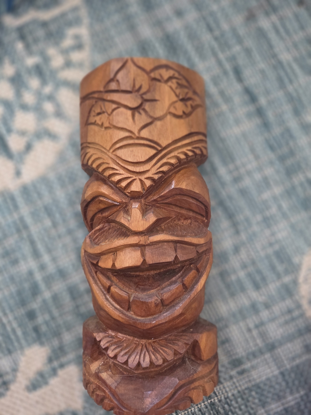 Lono Hawaiian Tiki Half Statue Hand Carved Knowledge Strength Love Happiness 12"